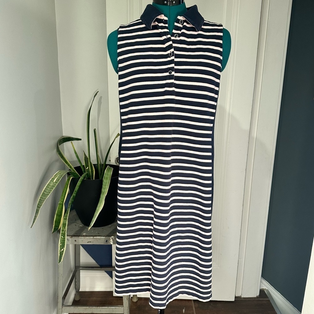 Lands’ End Fresh Petal Stripe Sleeveless Polo Dress medium